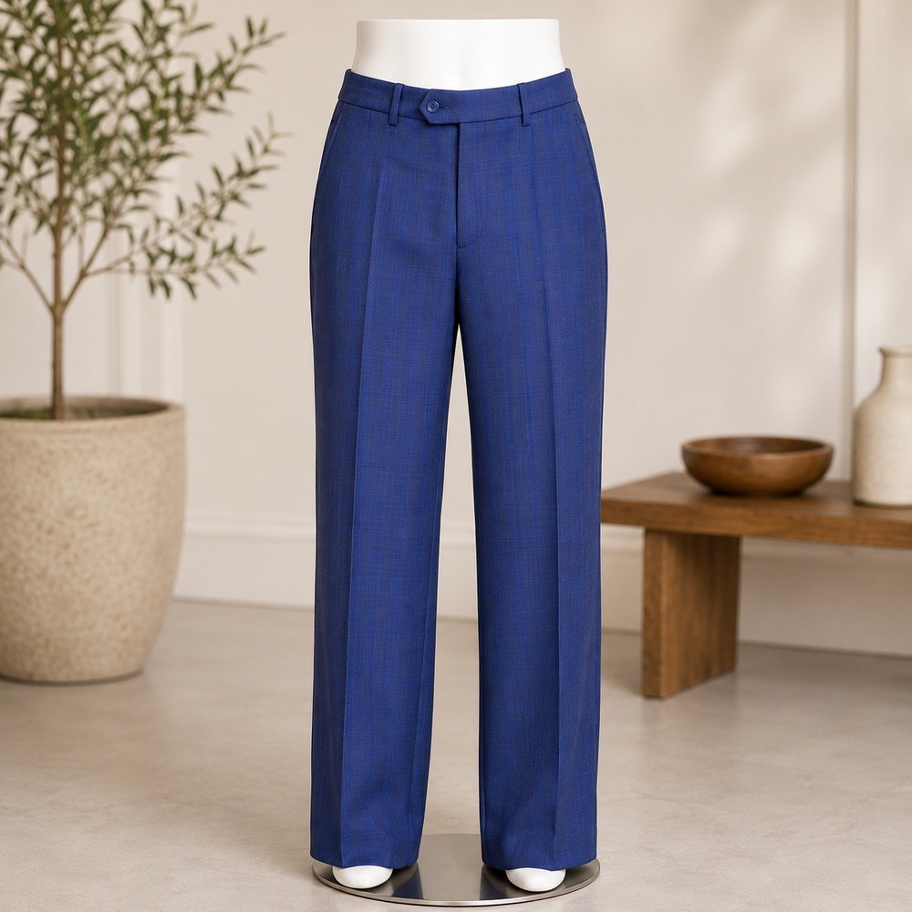 English Laundry Dress Pants Mens 38x31 Blue Glen Check Wool Blend Flat Front